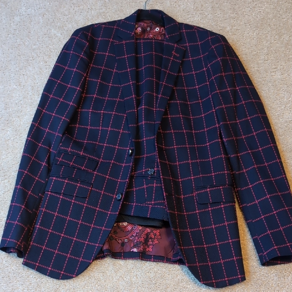Paisley & Gray Navy Suit with Red Windowpane